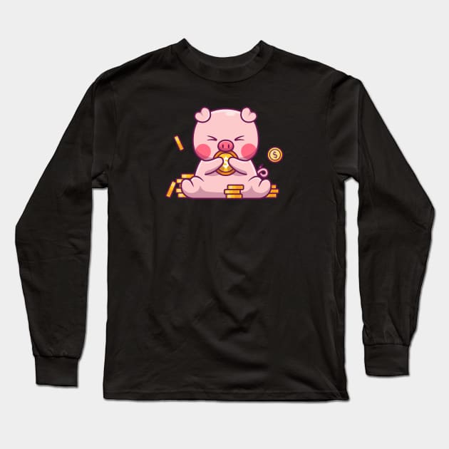 Cute pig with gold  coin Long Sleeve T-Shirt by Catalyst Labs